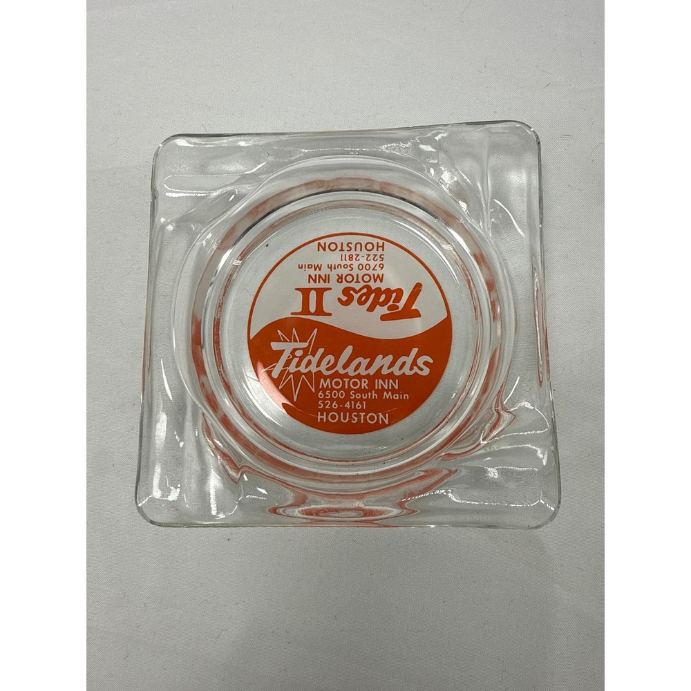 Vintage Tidelands‎ Motor Inn Ashtray Houston Texas Glass Collectible Retro MCM